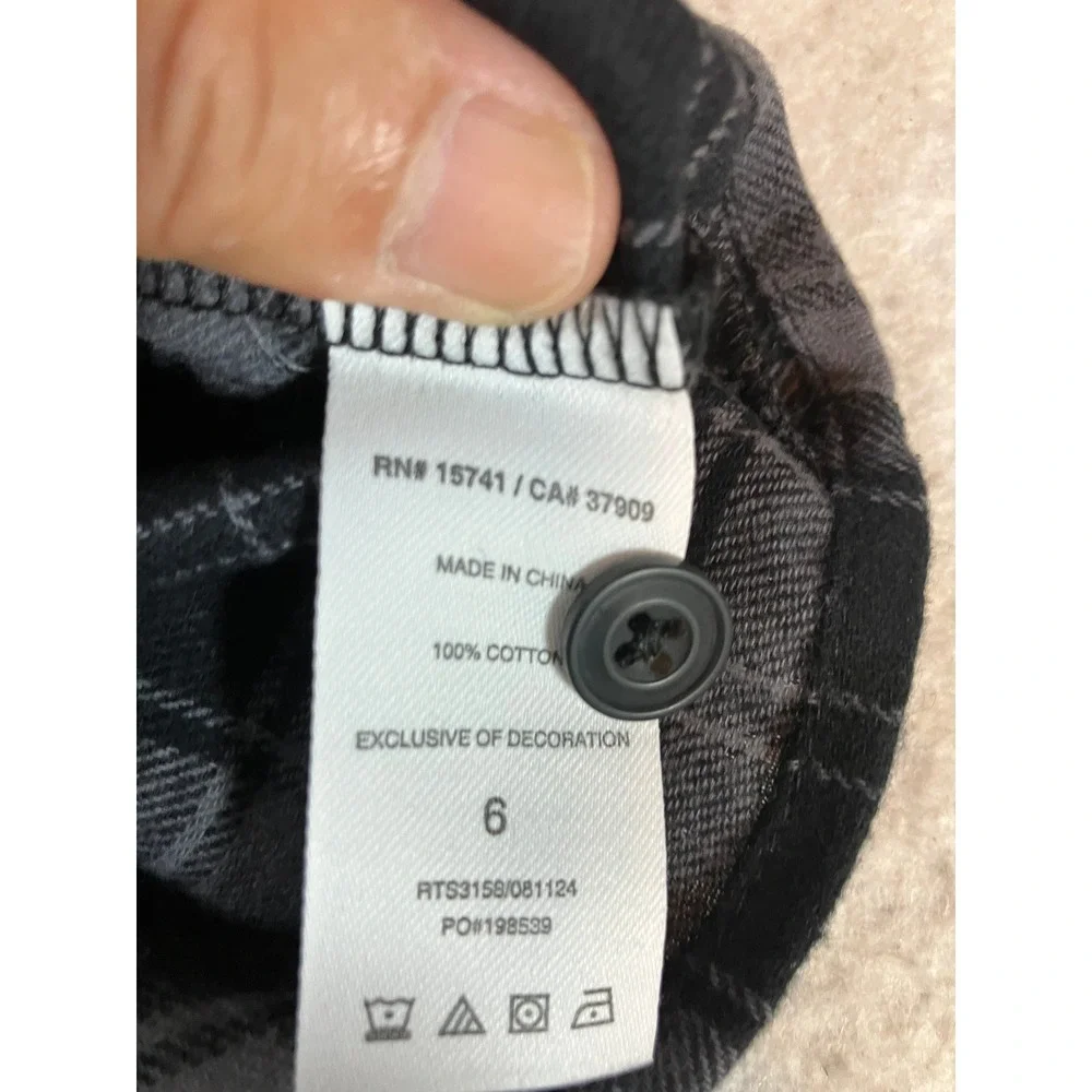 Splendid Kids Grey Black Plaid Flannel Shirt Long Sleeve Button Down Size 6 NWT